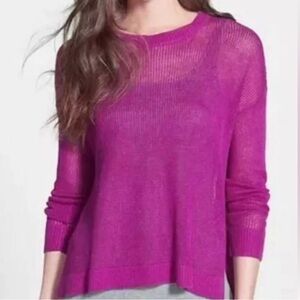 Eileen fisher hot pick open weave organic linen crewneck split hem sweater M